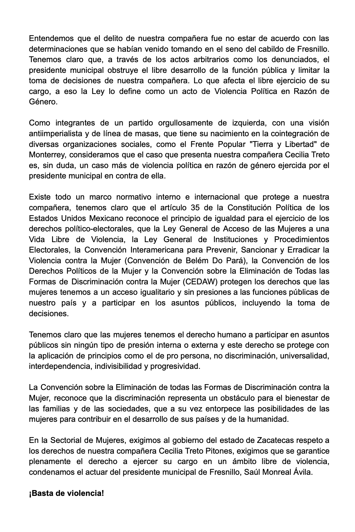 Pronunciamiento de la Sectorial de Mujeres, pagina 2