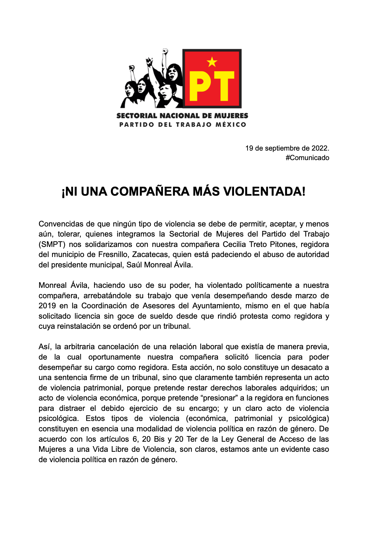 Pronunciamiento de la Sectorial de Mujeres, pagina 3