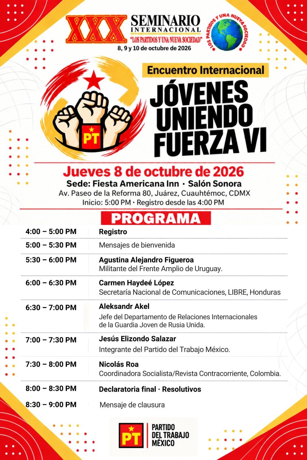 Cartel del Encuentro Internacional Jóvenes Uniendo Fuerza VI, jueves 8 de octubre de 2026, Ciudad de México